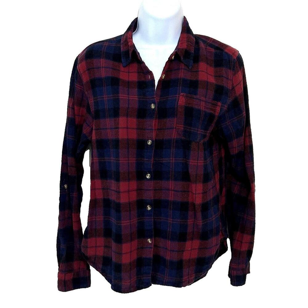 Bassport - Women's Blue, Red Plaid Flannel 100% Cotton Button Front Shirt M - Picture 4 of 8